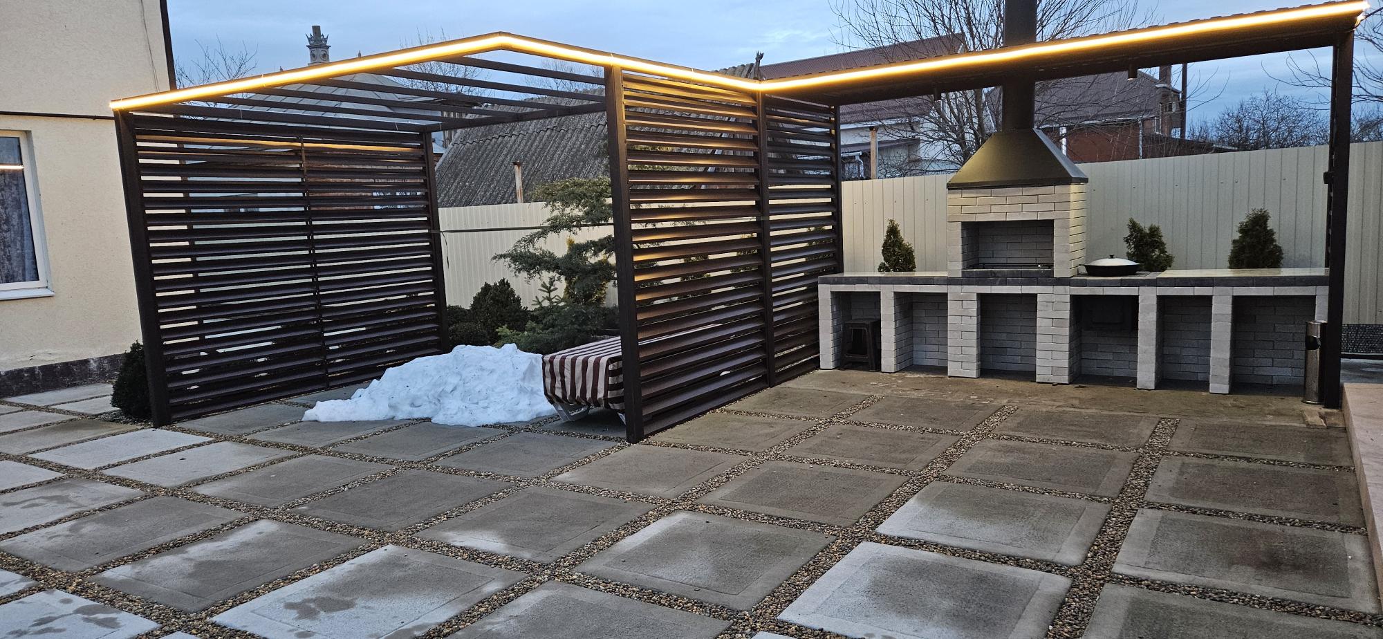 Зона барбекю с мангалом и казаном на территории АкваЛофт